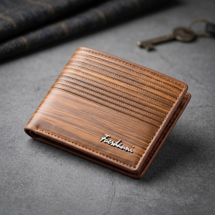 Fuerdanni Luxury Classic Bifold Wallet – Elegant Textured Synthetic Leather Wallet for Men (Brown) street mart
