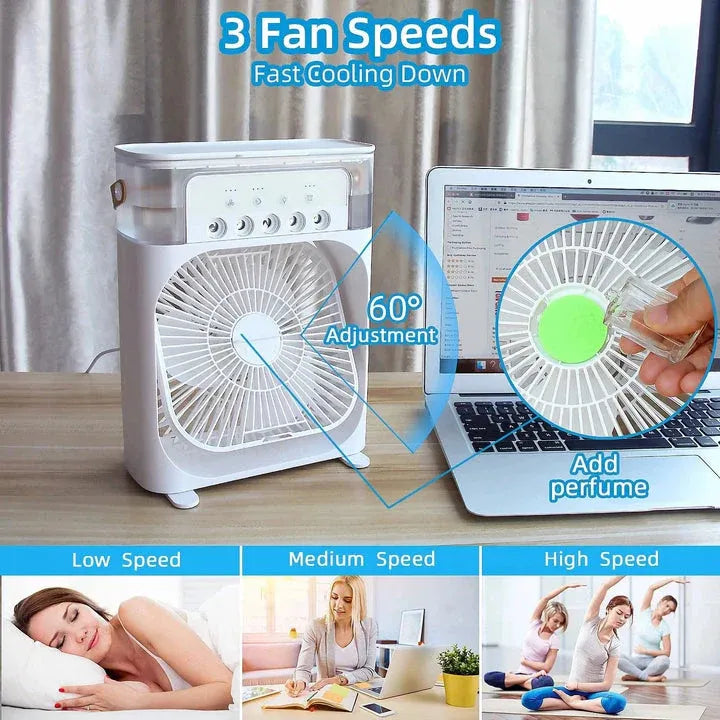 9-Inch Desktop Water Mist Fan – Portable Humidifier Air Cooler with 5-Hole Spray, 3 Speed Modes, and LED Night Light (Not Rechargeable) street mart