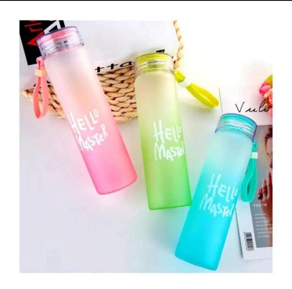 Hello Master 480ml Frosted Glass Water Bottle - Transparent Leak-Proof Portable Drinkware with Carrying Strap (Random Color) street mart