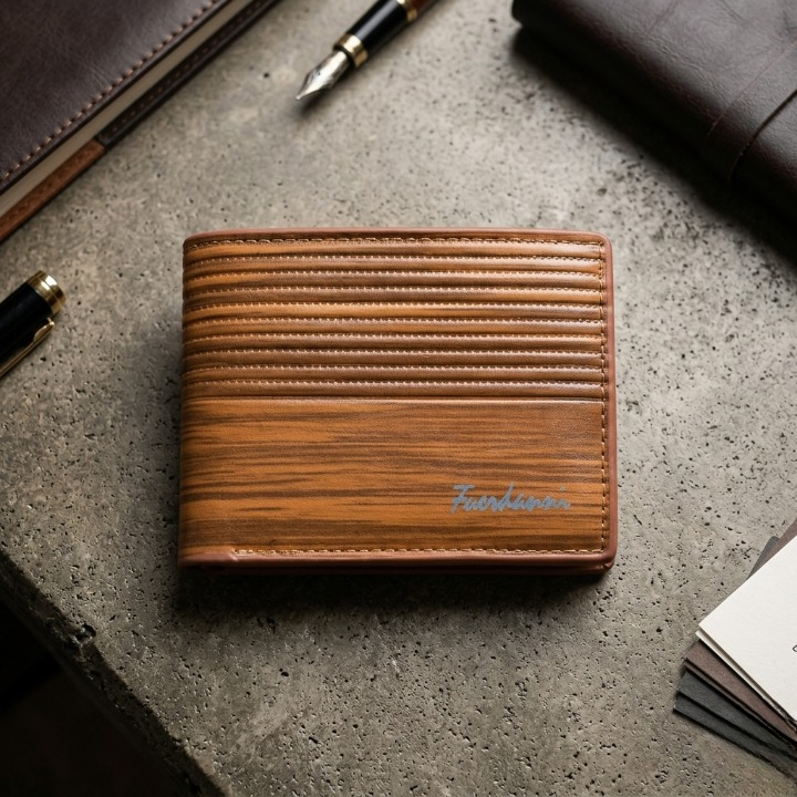 Fuerdanni Luxury Classic Bifold Wallet – Elegant Textured Synthetic Leather Wallet for Men (Brown) street mart