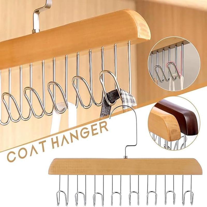 8 Hooks Wooden Clothes Hanger With Tie Rack Belt Hangers with 360°Rotating street mart