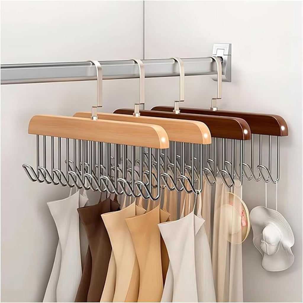 8 Hooks Wooden Clothes Hanger With Tie Rack Belt Hangers with 360°Rotating street mart