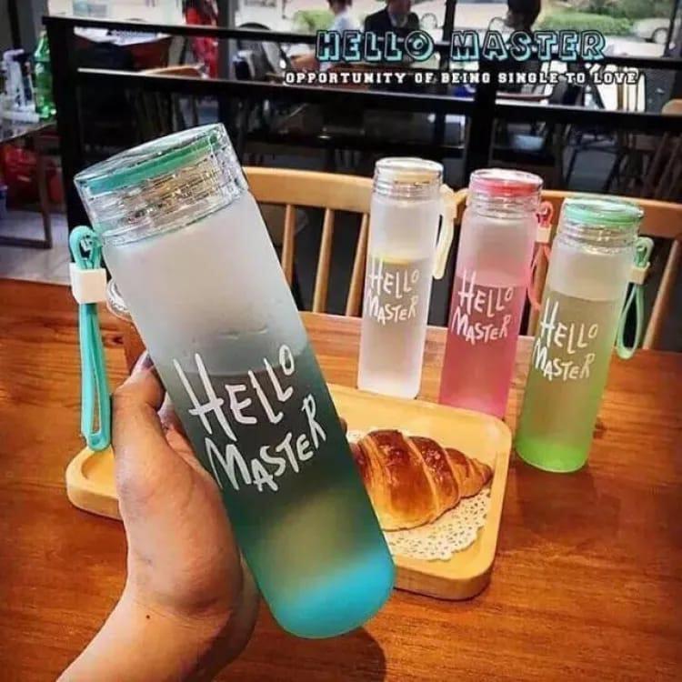 Hello Master 480ml Frosted Glass Water Bottle - Transparent Leak-Proof Portable Drinkware with Carrying Strap (Random Color) street mart