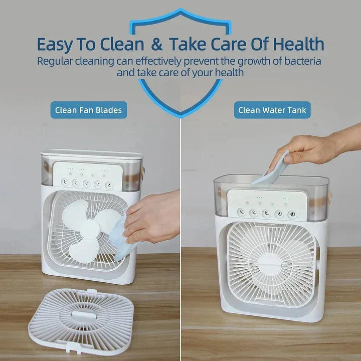 9-Inch Desktop Water Mist Fan – Portable Humidifier Air Cooler with 5-Hole Spray, 3 Speed Modes, and LED Night Light (Not Rechargeable) street mart
