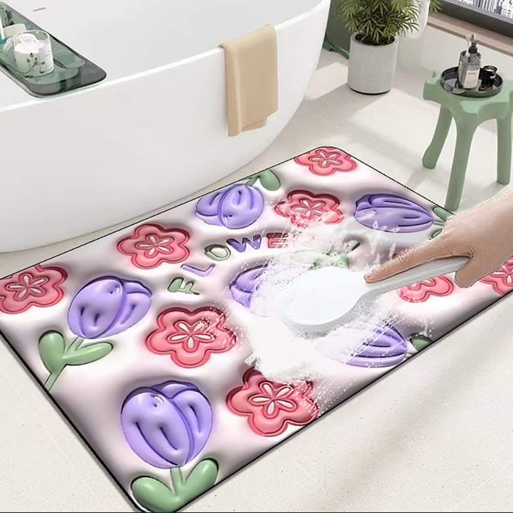 Absorbent Mat Flower Soft Diatom 3D Mud Floor Mat Bathroom Non-Slip Rug (random Design) street mart