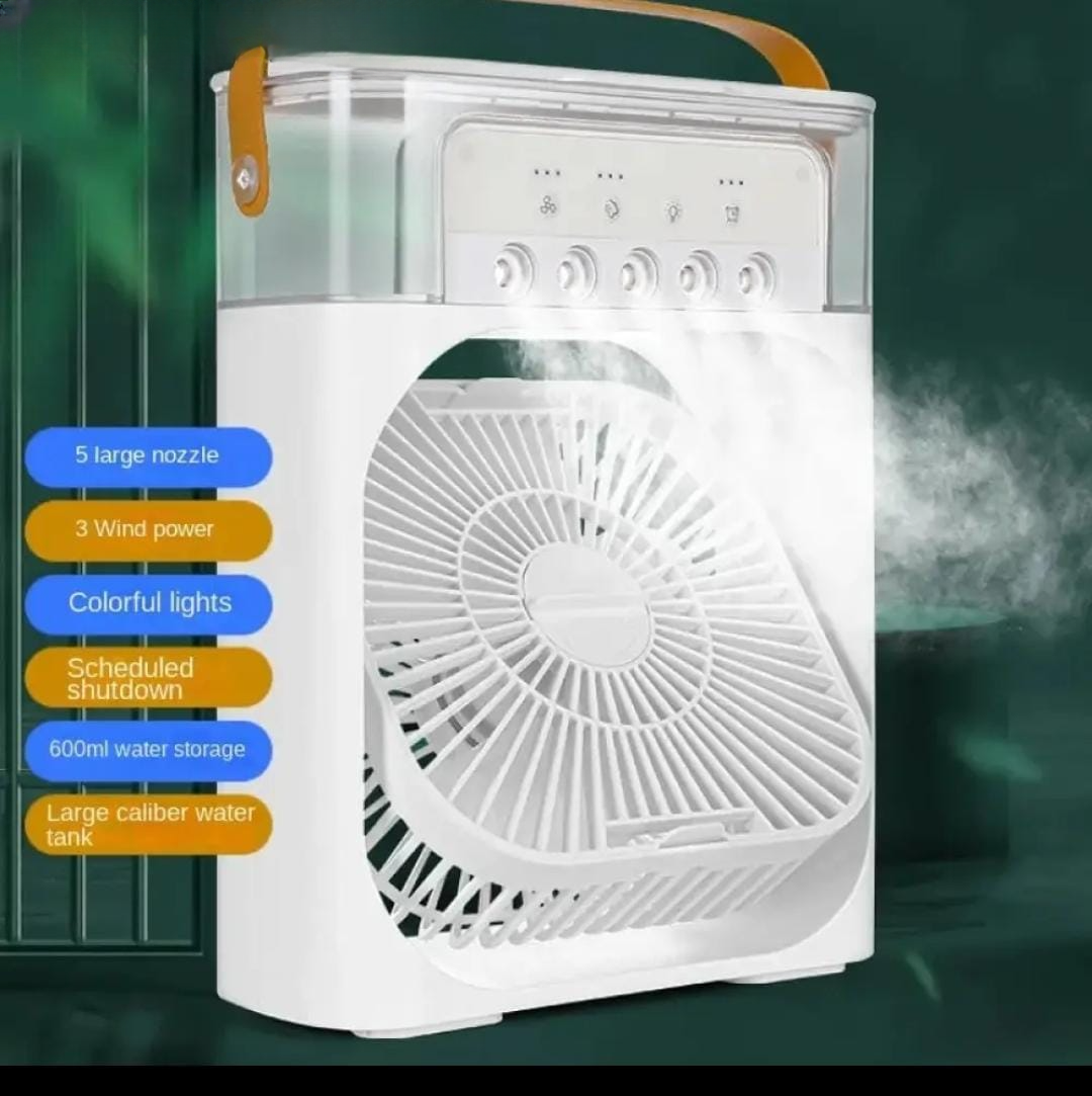 9-Inch Desktop Water Mist Fan – Portable Humidifier Air Cooler with 5-Hole Spray, 3 Speed Modes, and LED Night Light (Not Rechargeable) street mart