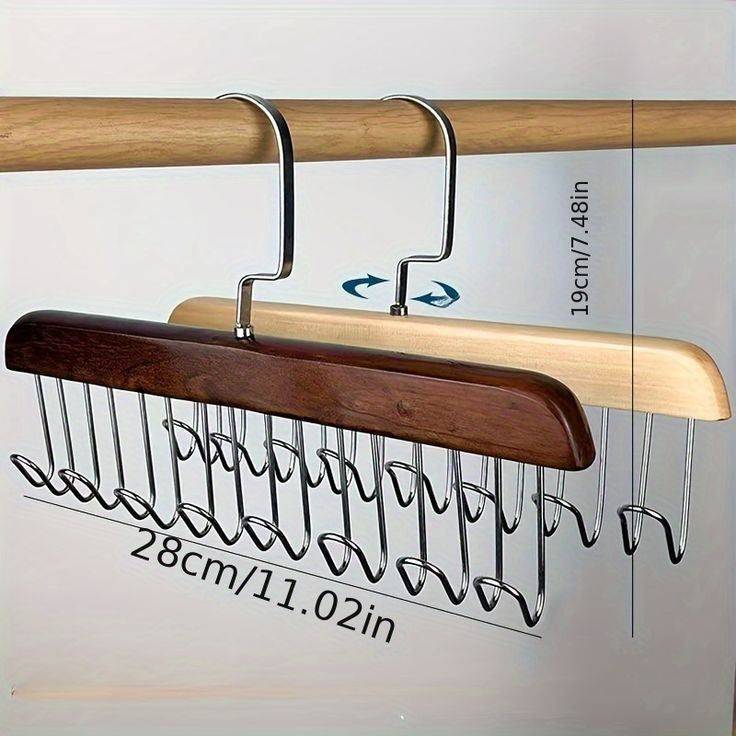 8 Hooks Wooden Clothes Hanger With Tie Rack Belt Hangers with 360°Rotating street mart