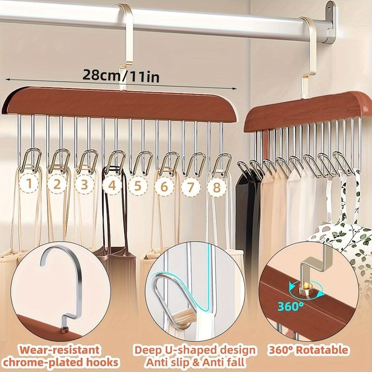 8 Hooks Wooden Clothes Hanger With Tie Rack Belt Hangers with 360°Rotating street mart