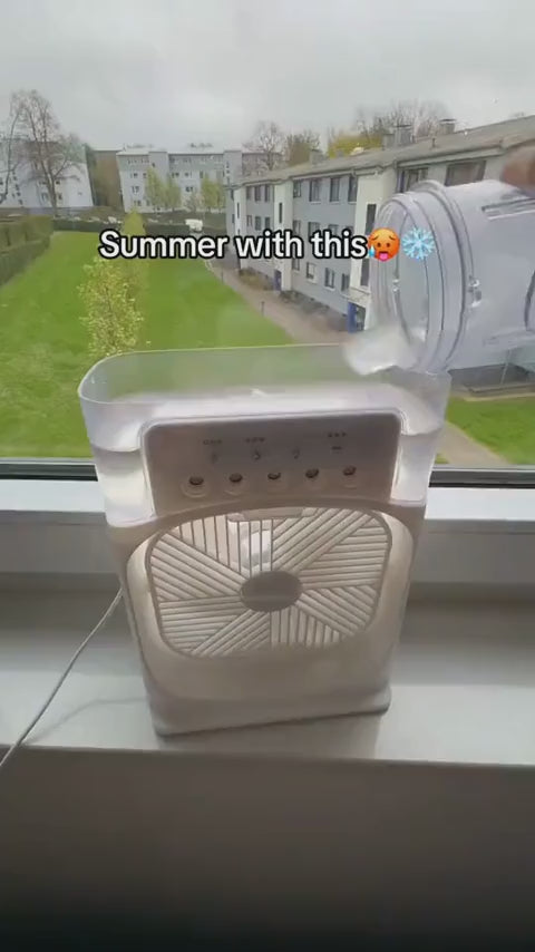 9-Inch Desktop Water Mist Fan – Portable Humidifier Air Cooler with 5-Hole Spray, 3 Speed Modes, and LED Night Light (Not Rechargeable)